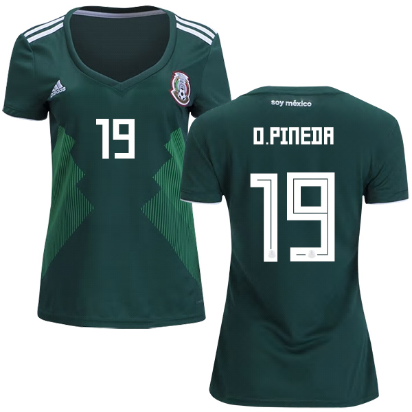 Women's Mexico #19 O.Pineda Home Soccer Country Jersey - Click Image to Close